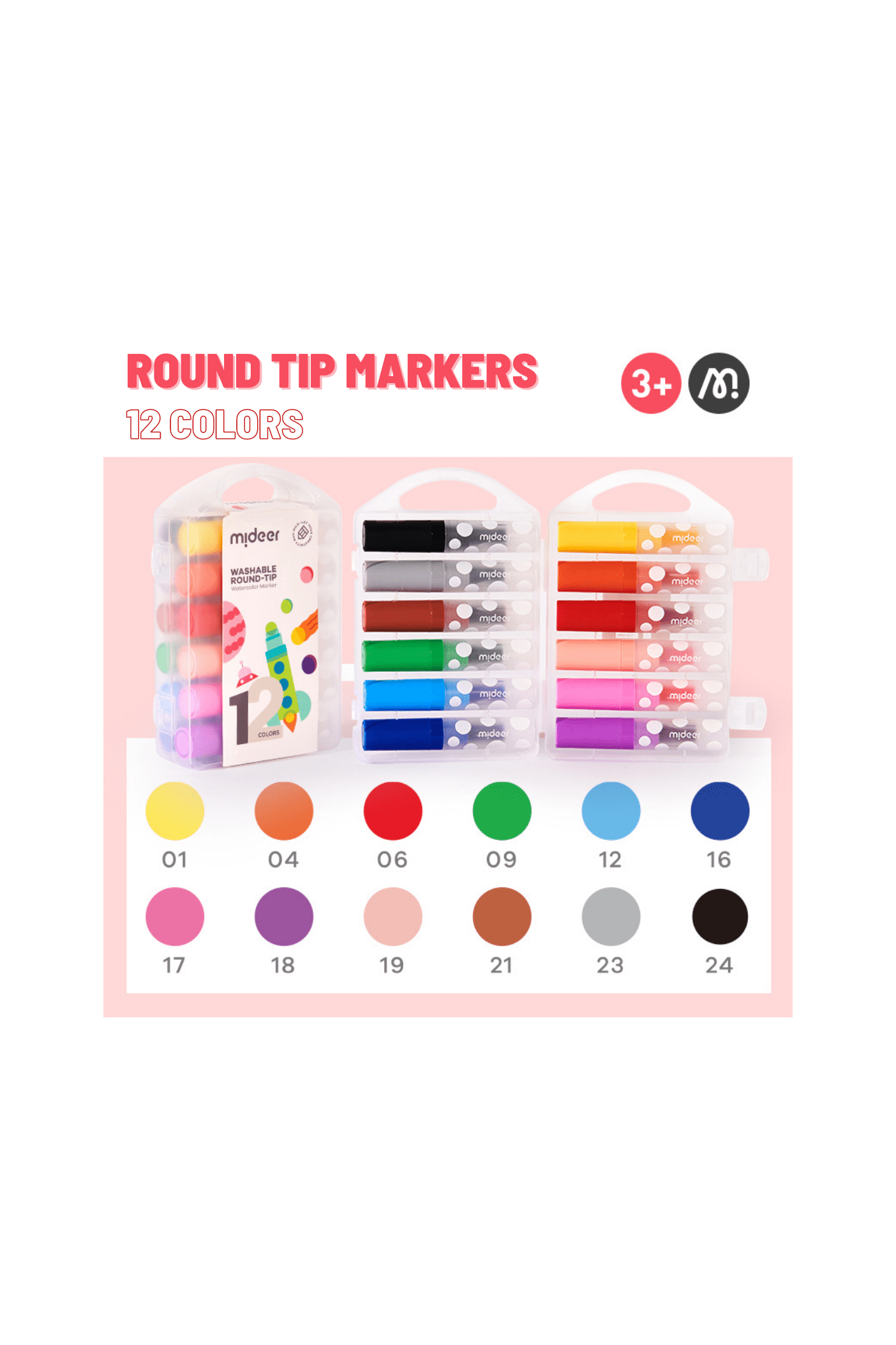 Washable Round Tip Markers - 12 Colors