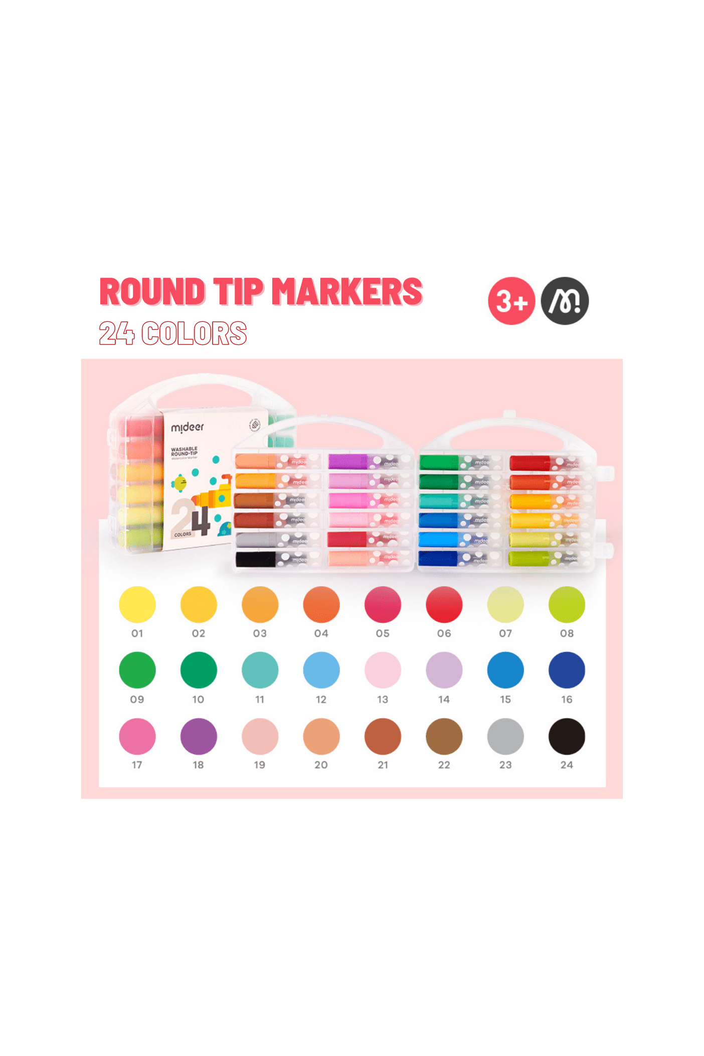 Washable Round Tip Markers - 24 Colors