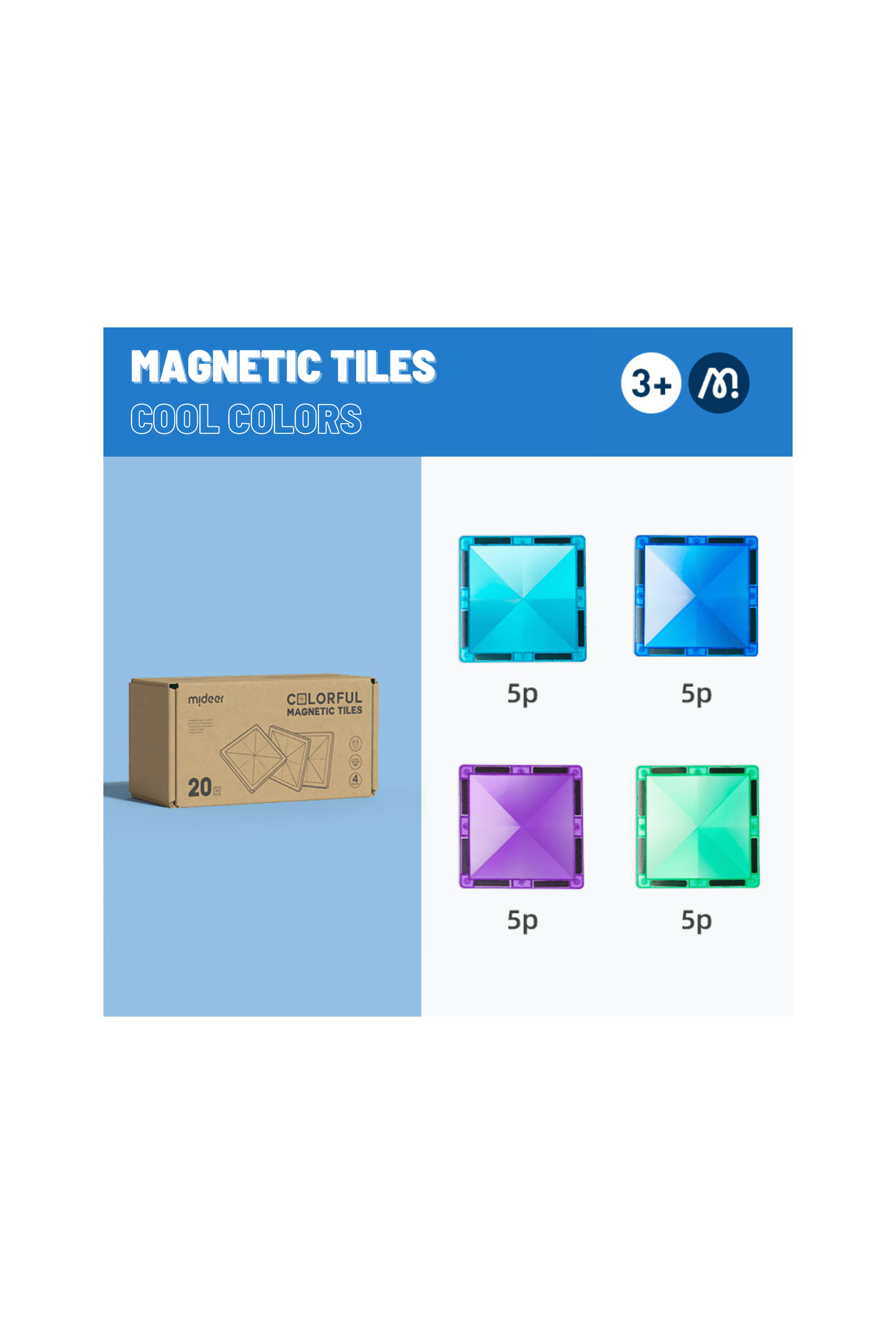 Magnetic Tiles - Cool Colors - 20 Pcs