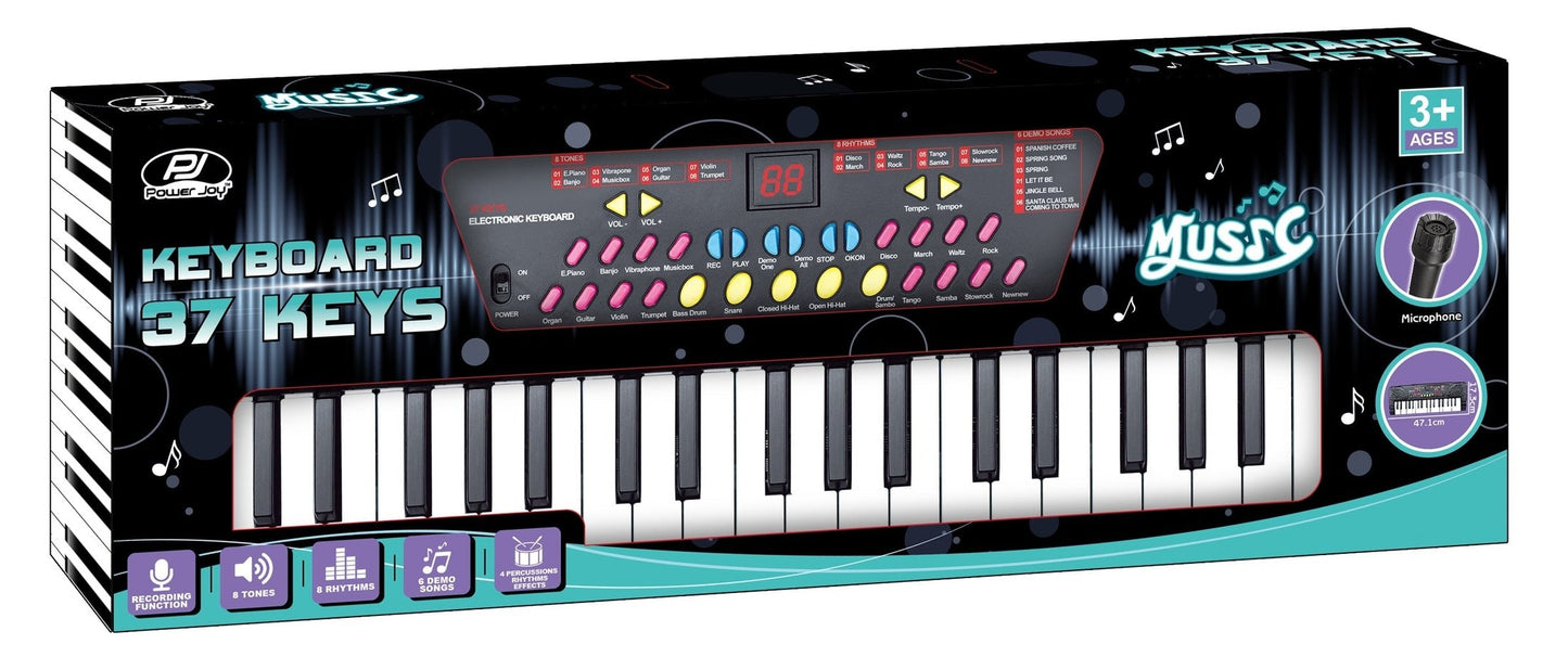 Power Joy Music Keyboard 37 keys with Mic Battery Operated