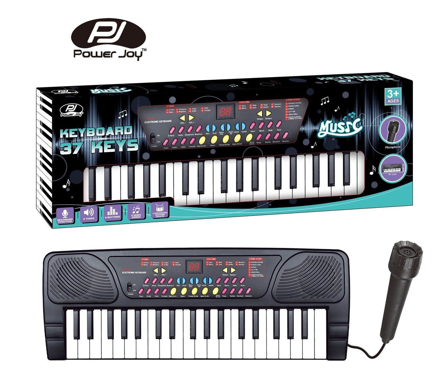 Power Joy Music Keyboard 37 keys with Mic Battery Operated