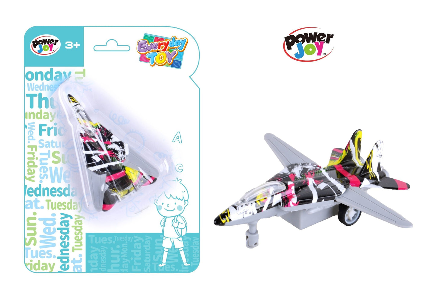 Power Joy Everyday Toy Pullback Diecast Fighter 1/80  Assorted (Style and Color May Vary)