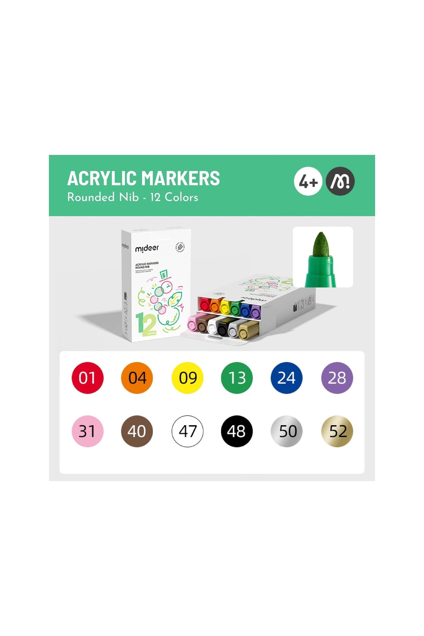 Round Nib Acrylic Markers - 12 Colors