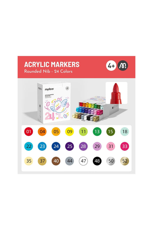 Round Nib Acrylic Markers - 24 Colors