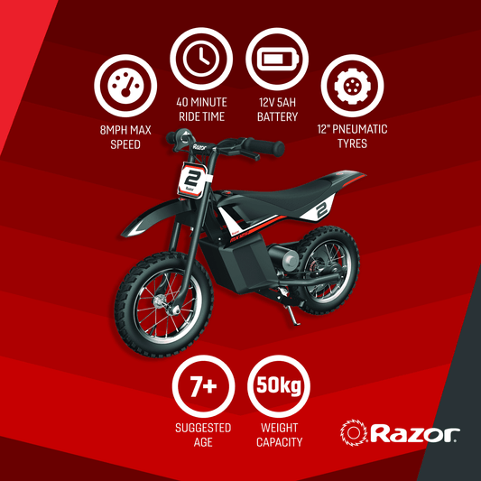 دراجة نارية Razor Dirt Rocket Mx125 بسرعة 13 كم/ساعة 7+